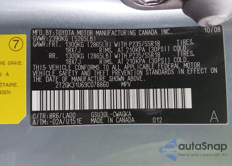 2009 Lexus Rx 350 z USA, uszkodzony, nr VIN 2T2GK31U69C078860